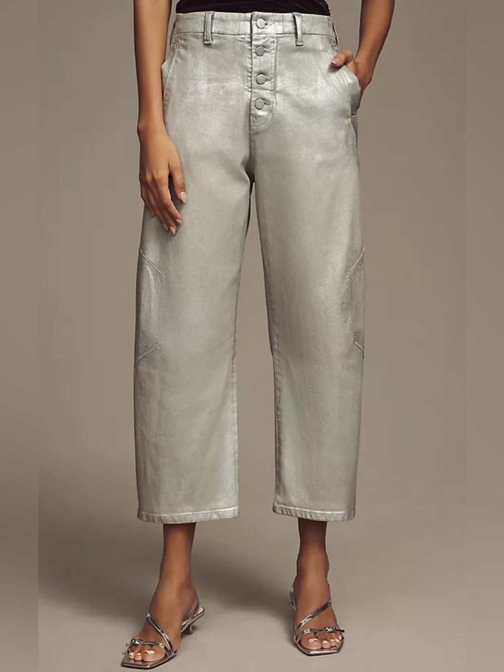 Pilcro Metallic Silver Wide-Leg Jeans